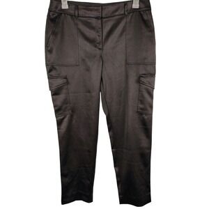 Chico's Womens SZ 10 Satin Cargo Pants Black Utility Luxe Gorpcore Chic
